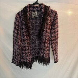Vintage Curio Chic Women's Pink/Purple Boho Sweater with Fun Fringe Sz S